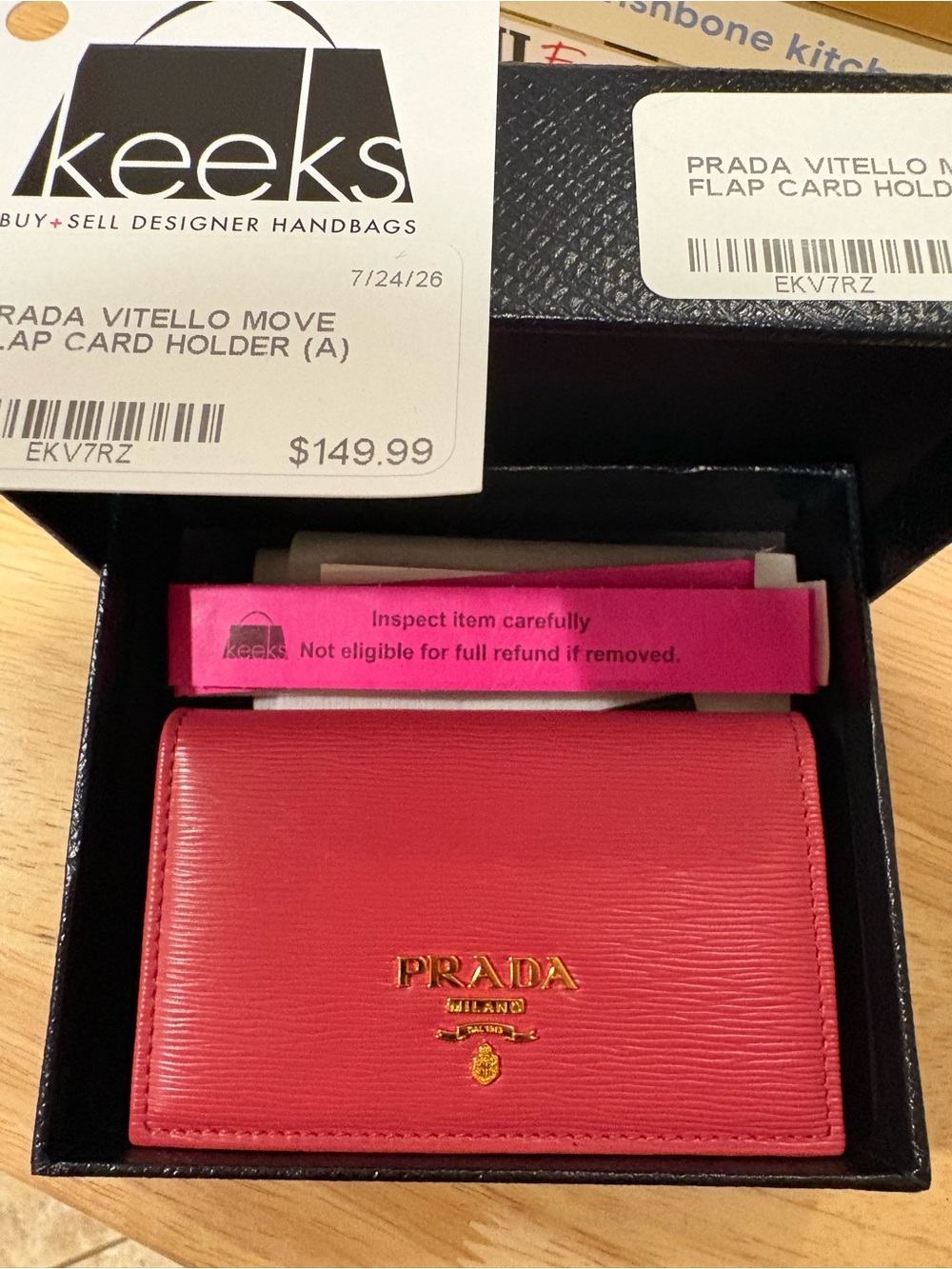 Prada Pink Vitello Leather Flap Card Holder with Gold Logo